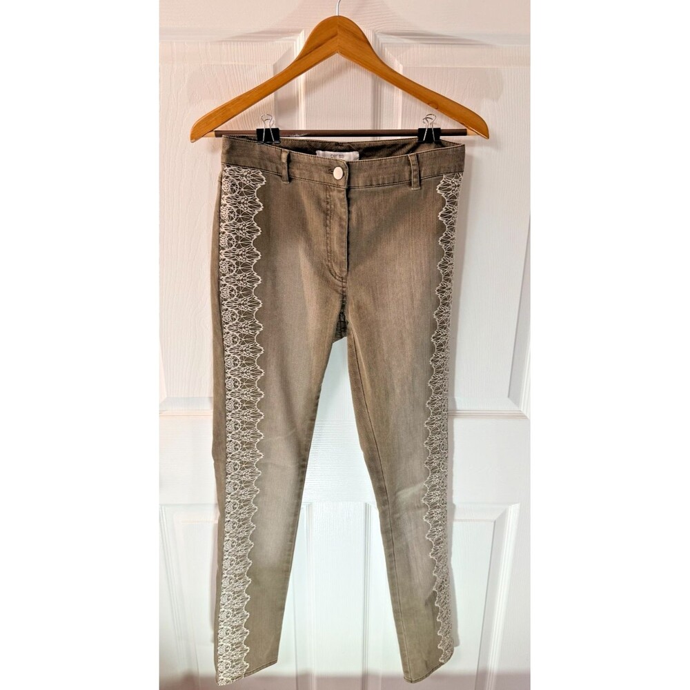 Per Se Womens Skinny Jeans Size 0 Taupe Lace Side Panel Stretch Denim Pants